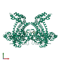 Homo dimeric assembly 1 of PDB entry 5sdf coloured by chemically distinct molecules, front view.