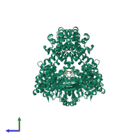 Homo dimeric assembly 1 of PDB entry 5sdf coloured by chemically distinct molecules, side view.