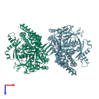 PDB entry 5sdf coloured by chain, top view.