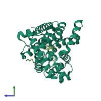 Monomeric assembly 4 of PDB entry 5sev coloured by chemically distinct molecules, side view.