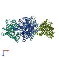 PDB entry 5sev coloured by chain, top view.