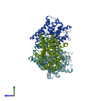 PDB entry 5sgh coloured by chain, side view.