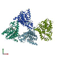 PDB entry 5shn coloured by chain, front view.