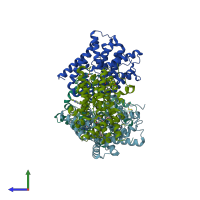 PDB entry 5shn coloured by chain, side view.