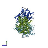 PDB entry 5sjn coloured by chain, side view.