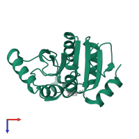Papain-like protease nsp3 in PDB entry 5soi, assembly 1, top view.