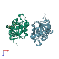 PDB entry 5sol coloured by chain, top view.