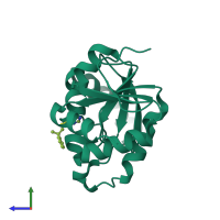 Monomeric assembly 1 of PDB entry 5son coloured by chemically distinct molecules, side view.