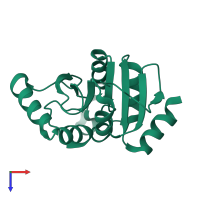 Monomeric assembly 2 of PDB entry 5son coloured by chemically distinct molecules, top view.