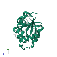 Papain-like protease nsp3 in PDB entry 5son, assembly 1, side view.