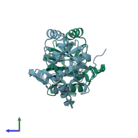 PDB entry 5sop coloured by chain, side view.