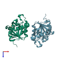 PDB entry 5sop coloured by chain, top view.