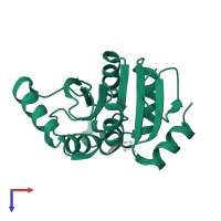 Papain-like protease nsp3 in PDB entry 5sop, assembly 1, top view.