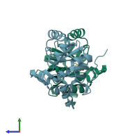 PDB entry 5soq coloured by chain, side view.