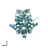 PDB entry 5soy coloured by chain, side view.