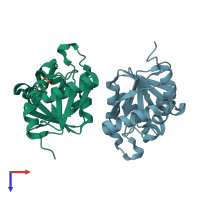 PDB entry 5soy coloured by chain, top view.