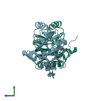 PDB entry 5soz coloured by chain, side view.