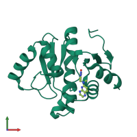 Monomeric assembly 1 of PDB entry 5sp1 coloured by chemically distinct molecules, front view.