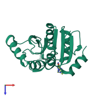 Monomeric assembly 1 of PDB entry 5sp1 coloured by chemically distinct molecules, top view.