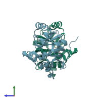 PDB entry 5spb coloured by chain, side view.