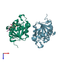 PDB entry 5spb coloured by chain, top view.