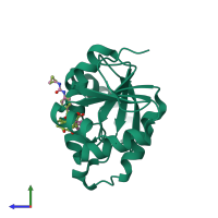 Monomeric assembly 1 of PDB entry 5spd coloured by chemically distinct molecules, side view.