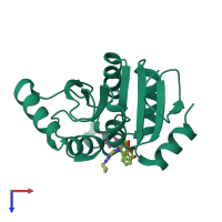 Monomeric assembly 1 of PDB entry 5spd coloured by chemically distinct molecules, top view.