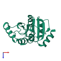 Monomeric assembly 2 of PDB entry 5spd coloured by chemically distinct molecules, top view.