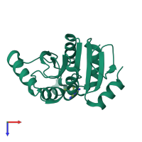 Monomeric assembly 1 of PDB entry 5spf coloured by chemically distinct molecules, top view.