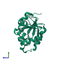 Papain-like protease nsp3 in PDB entry 5spf, assembly 1, side view.