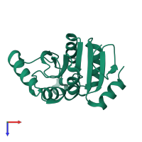 Monomeric assembly 1 of PDB entry 5spo coloured by chemically distinct molecules, top view.