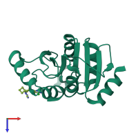 Monomeric assembly 2 of PDB entry 5spo coloured by chemically distinct molecules, top view.