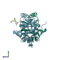PDB entry 5spo coloured by chain, side view.