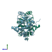 PDB entry 5spp coloured by chain, side view.