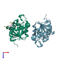 PDB entry 5spt coloured by chain, top view.