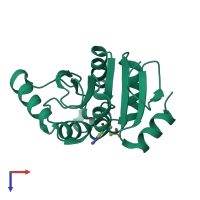 Monomeric assembly 1 of PDB entry 5spv coloured by chemically distinct molecules, top view.