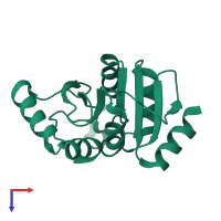 Monomeric assembly 2 of PDB entry 5spv coloured by chemically distinct molecules, top view.