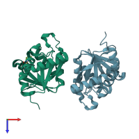 PDB entry 5spw coloured by chain, top view.