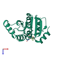 Monomeric assembly 1 of PDB entry 5spz coloured by chemically distinct molecules, top view.