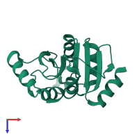 Monomeric assembly 2 of PDB entry 5spz coloured by chemically distinct molecules, top view.