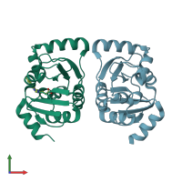 PDB entry 5sq3 coloured by chain, front view.