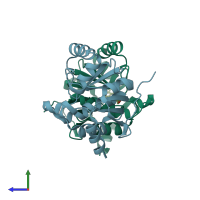 PDB entry 5sq3 coloured by chain, side view.