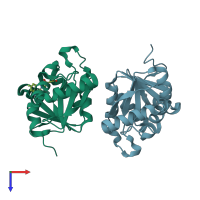 PDB entry 5sq3 coloured by chain, top view.