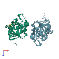 PDB entry 5sq4 coloured by chain, top view.