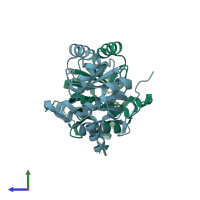 PDB entry 5sqe coloured by chain, side view.