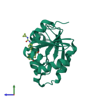 Monomeric assembly 1 of PDB entry 5sqh coloured by chemically distinct molecules, side view.