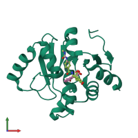 Monomeric assembly 1 of PDB entry 5sqi coloured by chemically distinct molecules, front view.