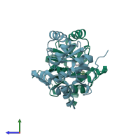 PDB entry 5sqi coloured by chain, side view.