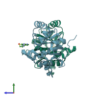 PDB entry 5sql coloured by chain, side view.