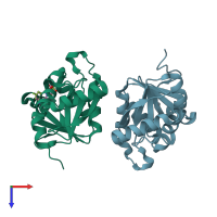 PDB entry 5src coloured by chain, top view.